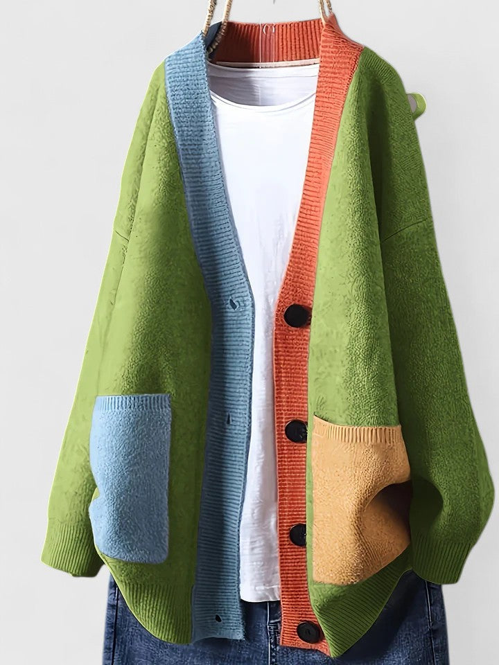 Women's Plus Size Color Block Cardigan – Green
