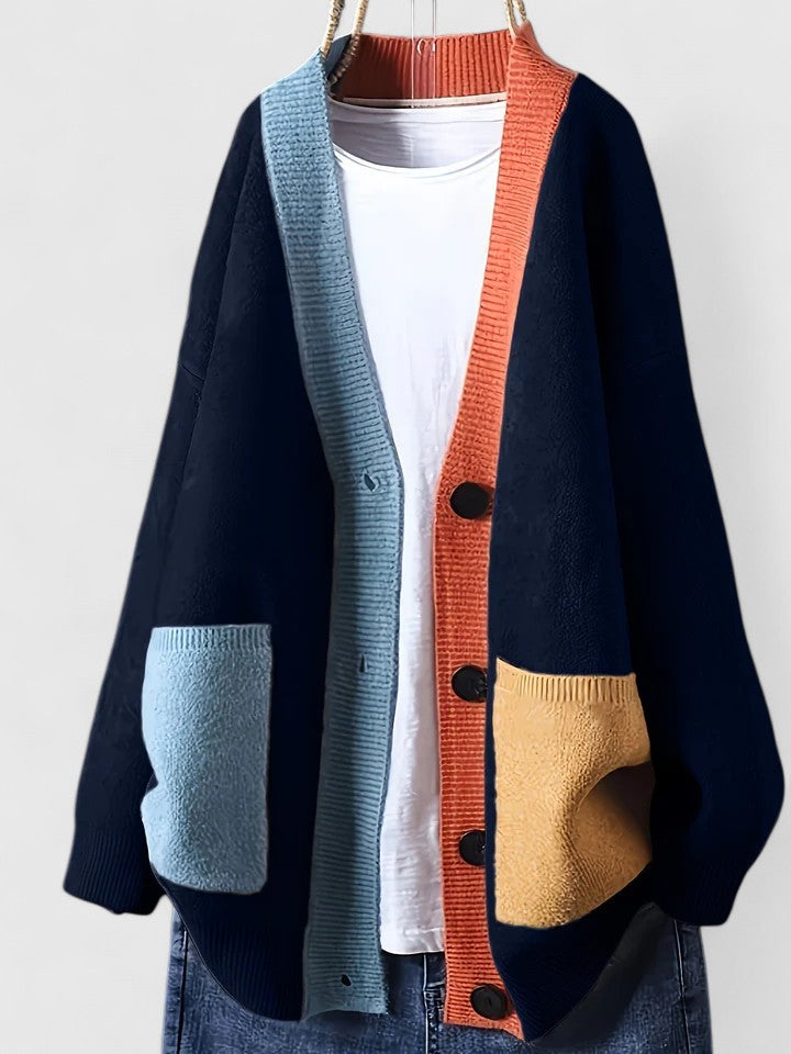 Women's Plus Size Color Block Cardigan – Navy