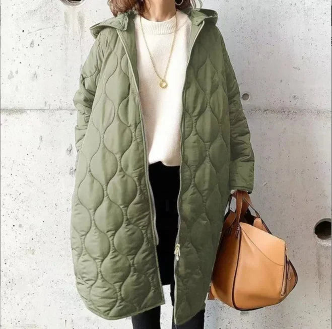 FIRMINE | WOMEN'S LONG QUILTED COAT HOODED ZIP UP WINTER 2