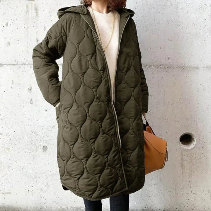 FIRMINE | WOMEN'S LONG QUILTED COAT HOODED ZIP UP WINTER 3