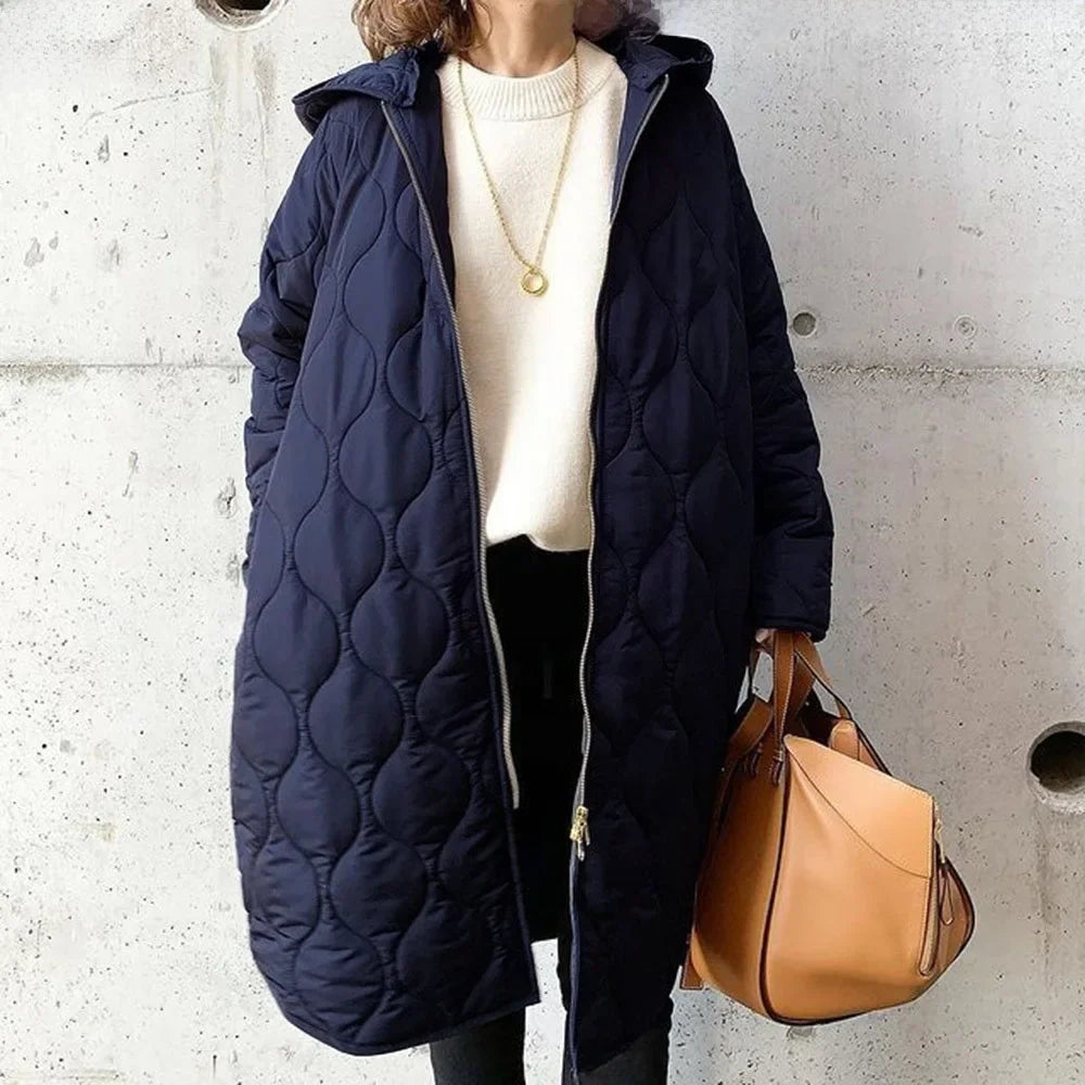 FIRMINE | WOMEN'S LONG QUILTED COAT HOODED ZIP UP WINTER 4