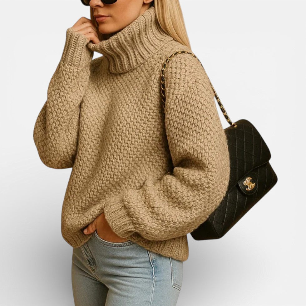 FLAVIE | WOMEN'S TURTLENECK SWEATER CHUNKY KNIT OVERSIZED PULLOVER 3