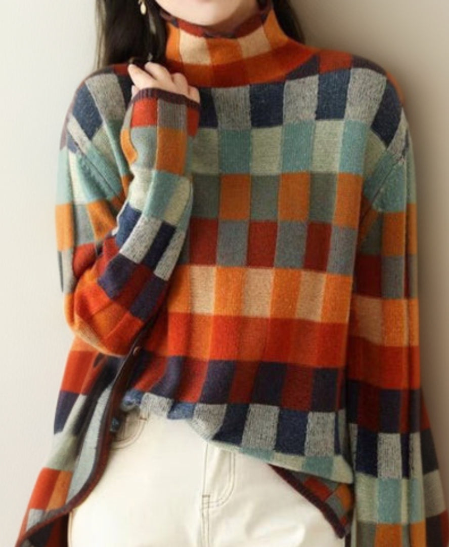 FLEUR - COLORFUL CHECKERED TURTLENECK SWEATER 1