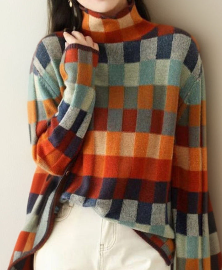 FLEUR - COLORFUL CHECKERED TURTLENECK SWEATER 1