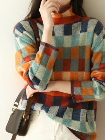 FLEUR - COLORFUL CHECKERED TURTLENECK SWEATER 2