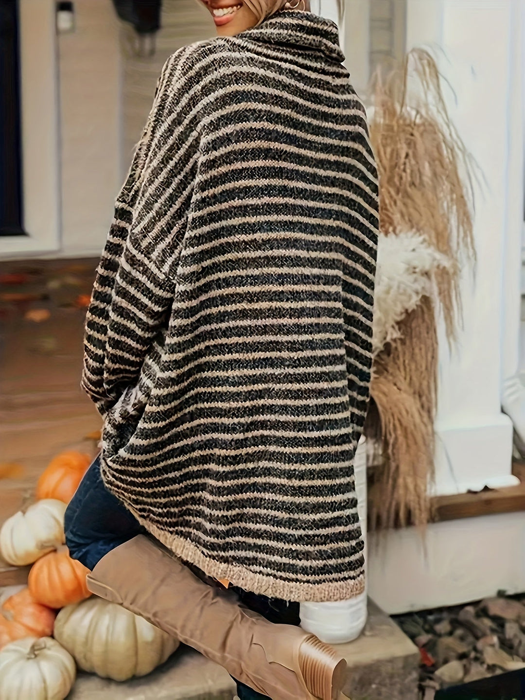 Women's Striped Turtleneck Sweater – Detail View