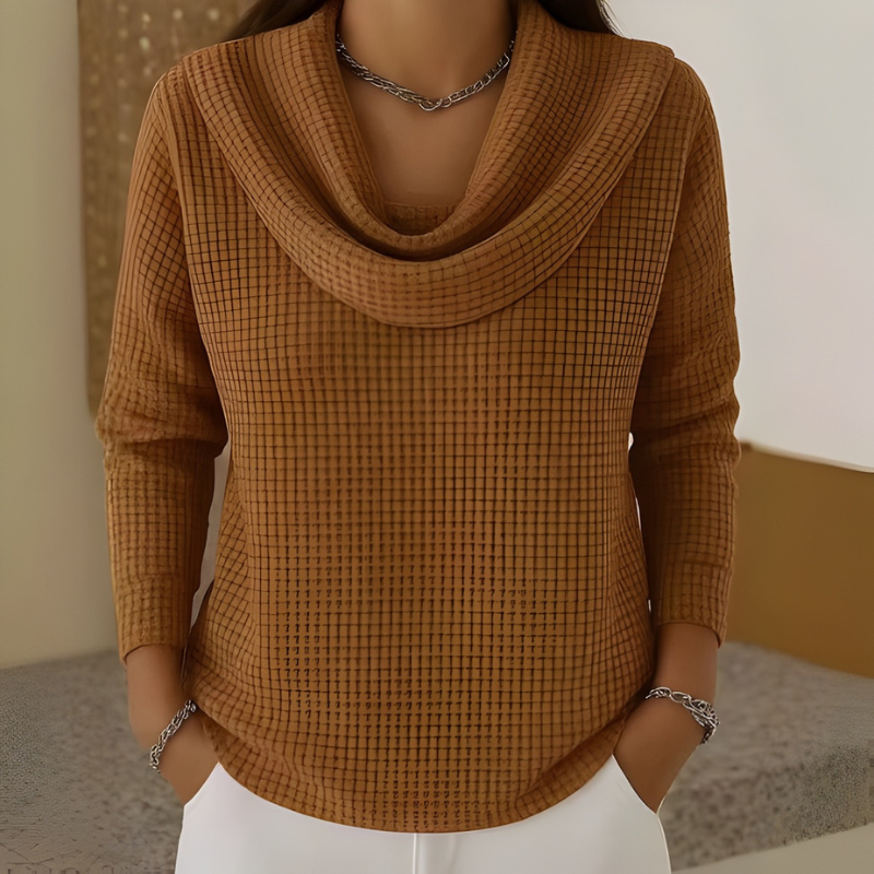 FLORINE | WOMEN'S COWL NECK SWEATER WAFFLE KNIT PULLOVER 2
