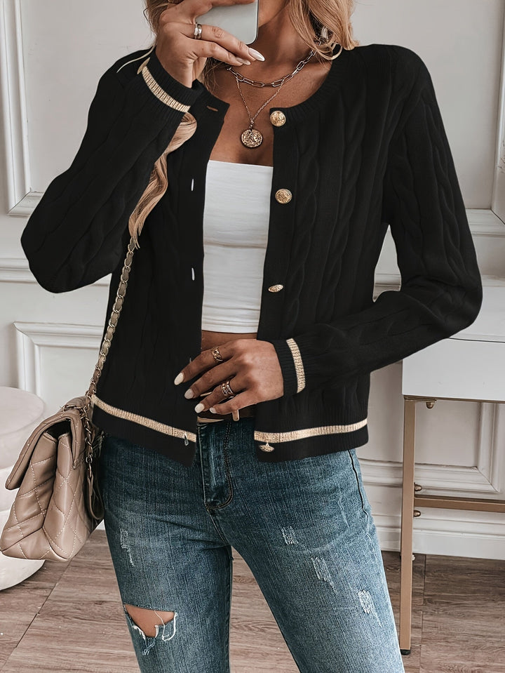 Women's Cropped Cable Knit Cardigan – Detail View