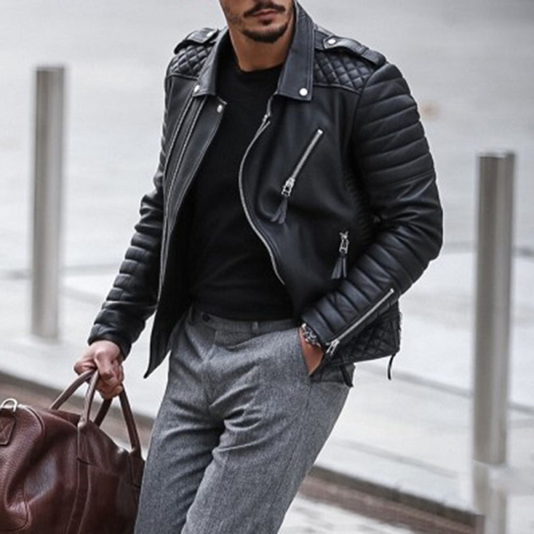 FOSTER - QUILTED BIKER MEN'S LEATHER JACKET 4