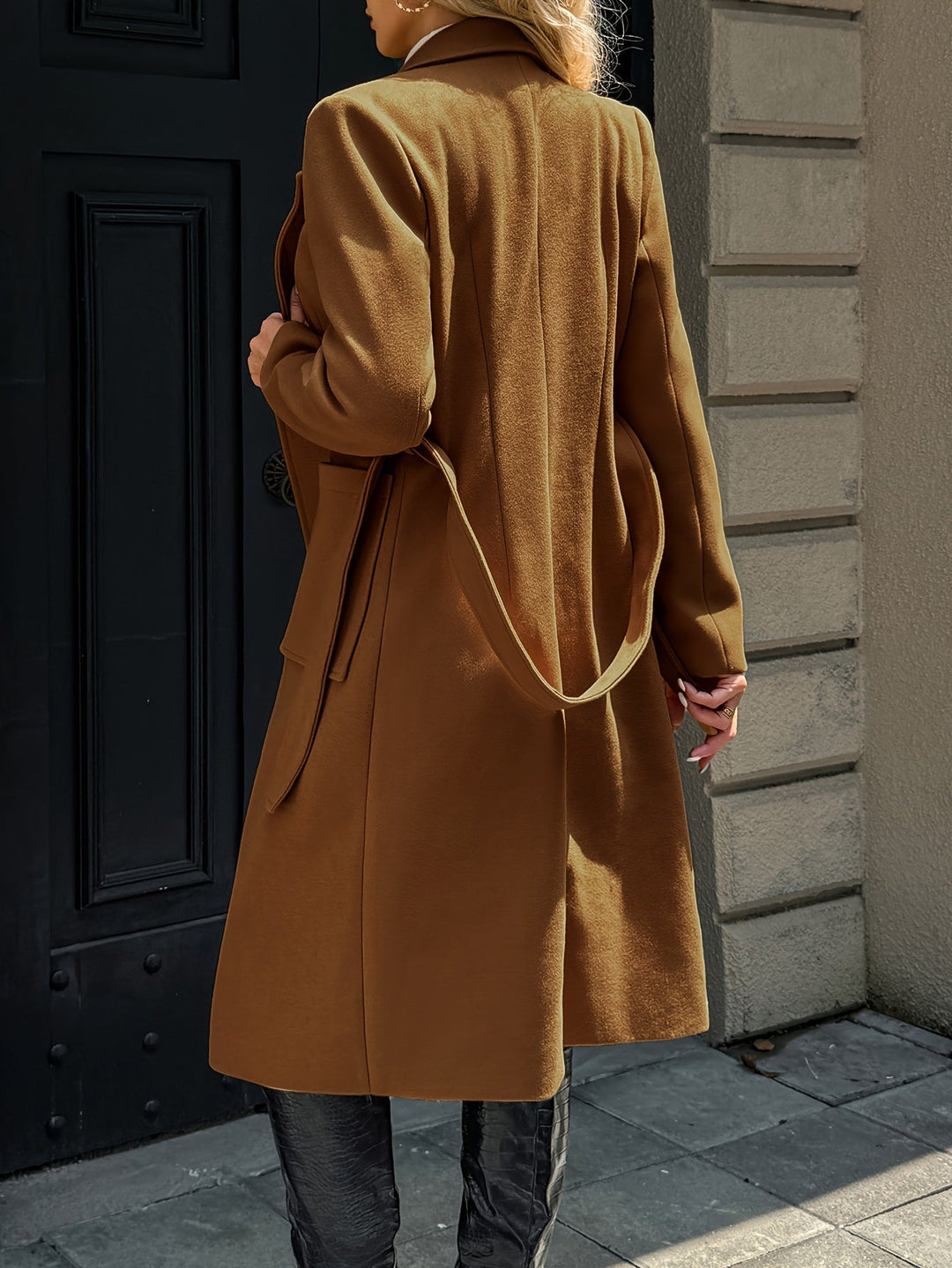 Women's Wool-Blend Belted Wrap Coat – Detail View
