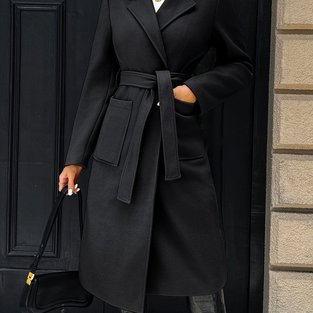 Women's Wool-Blend Belted Wrap Coat – Black