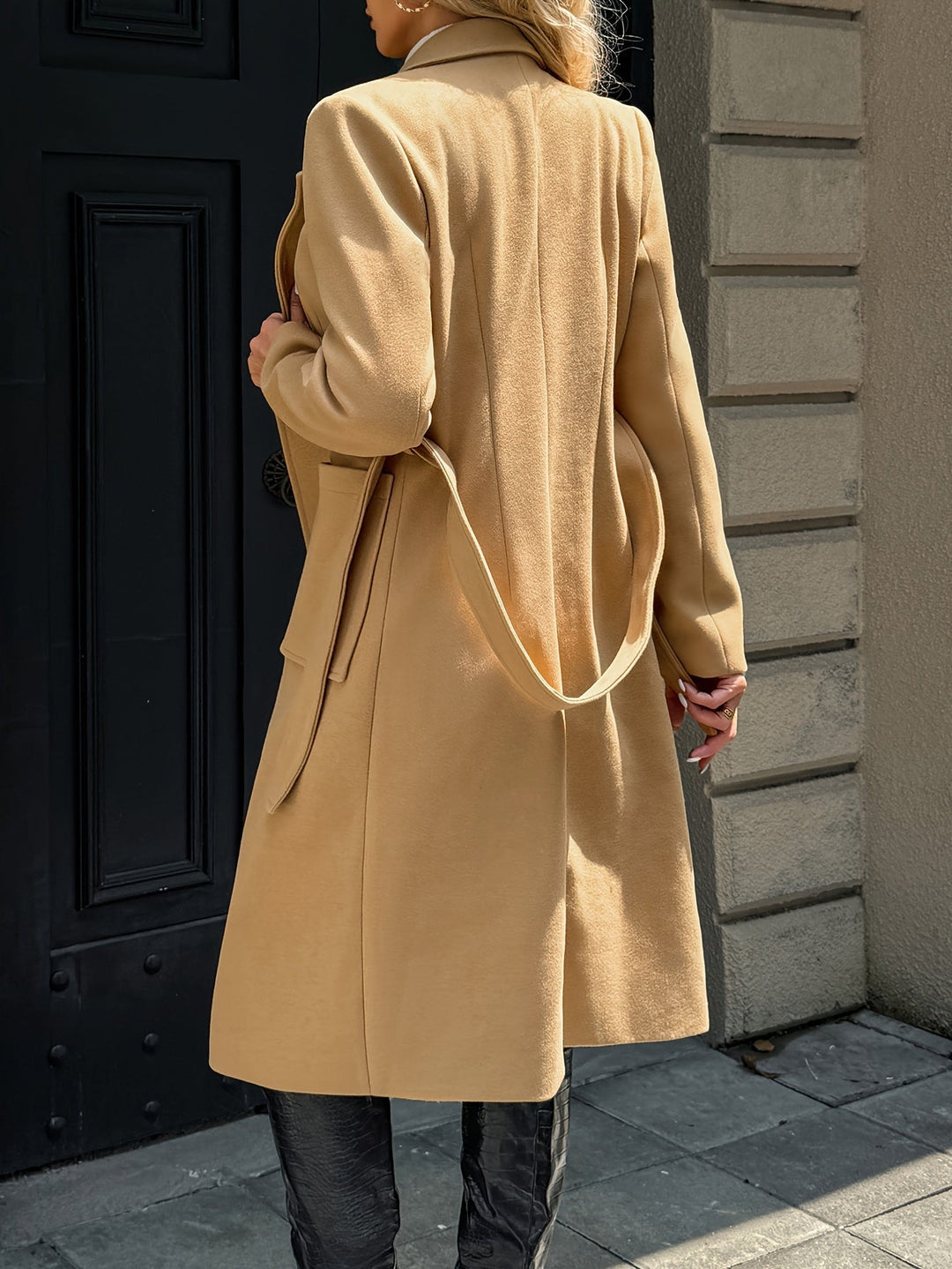 Women's Wool-Blend Belted Wrap Coat – Detail View