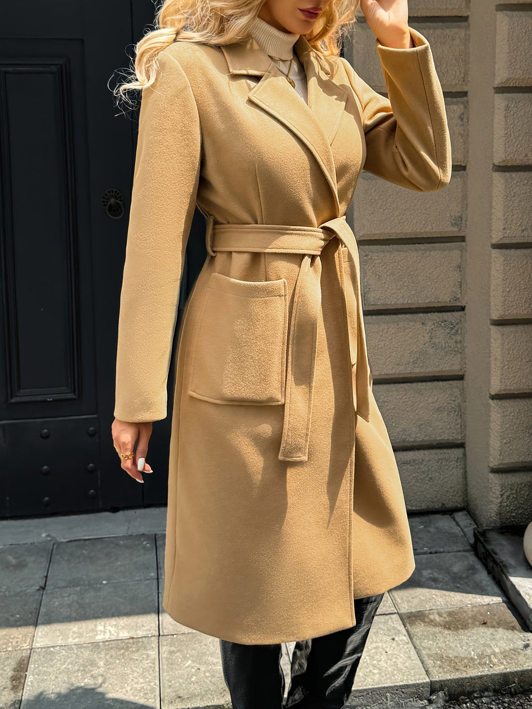 Women's Wool-Blend Belted Wrap Coat – Detail View