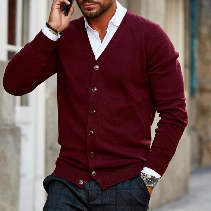 GASPARD | MEN'S V NECK CARDIGAN SWEATER BUTTON UP 1
