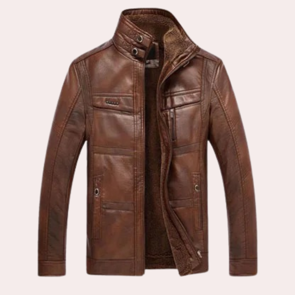 GAUTIER | MEN'S LEATHER JACKET FUR LINED WINTER STAND COLLAR 1