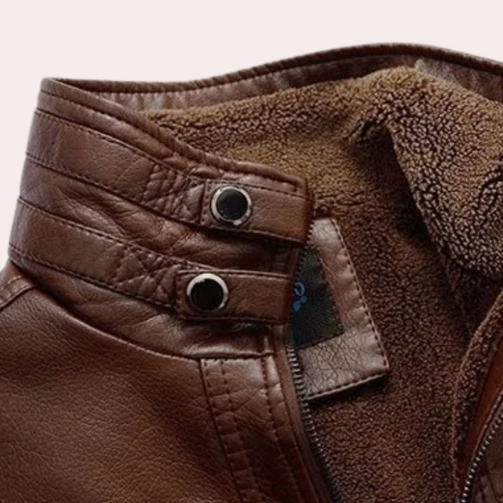 Men's Fur Lined Leather Jacket – Detail View