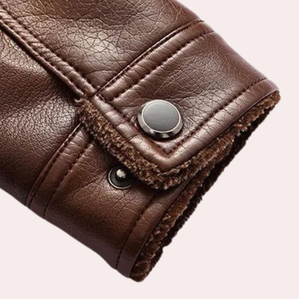 Men's Fur Lined Leather Jacket – Detail View