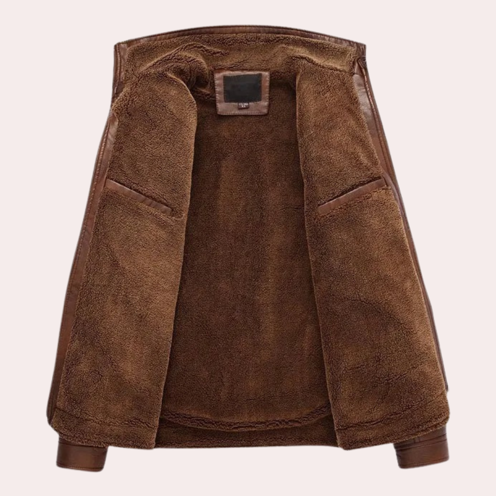 Men's Fur Lined Leather Jacket – Detail View