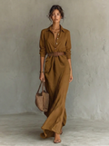 Genevieve | Women's Belted Shirt Maxi Dress