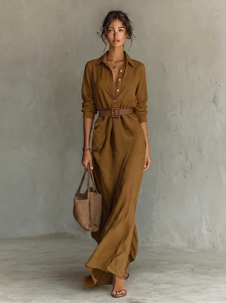 Genevieve - Elegant Lace Collar Flowy Maxi Fall Dress 1
