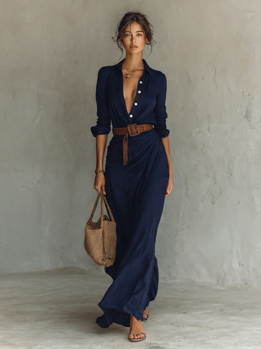GENEVIEVE - ELEGANT LACE COLLAR FLOWY MAXI FALL DRESS 2