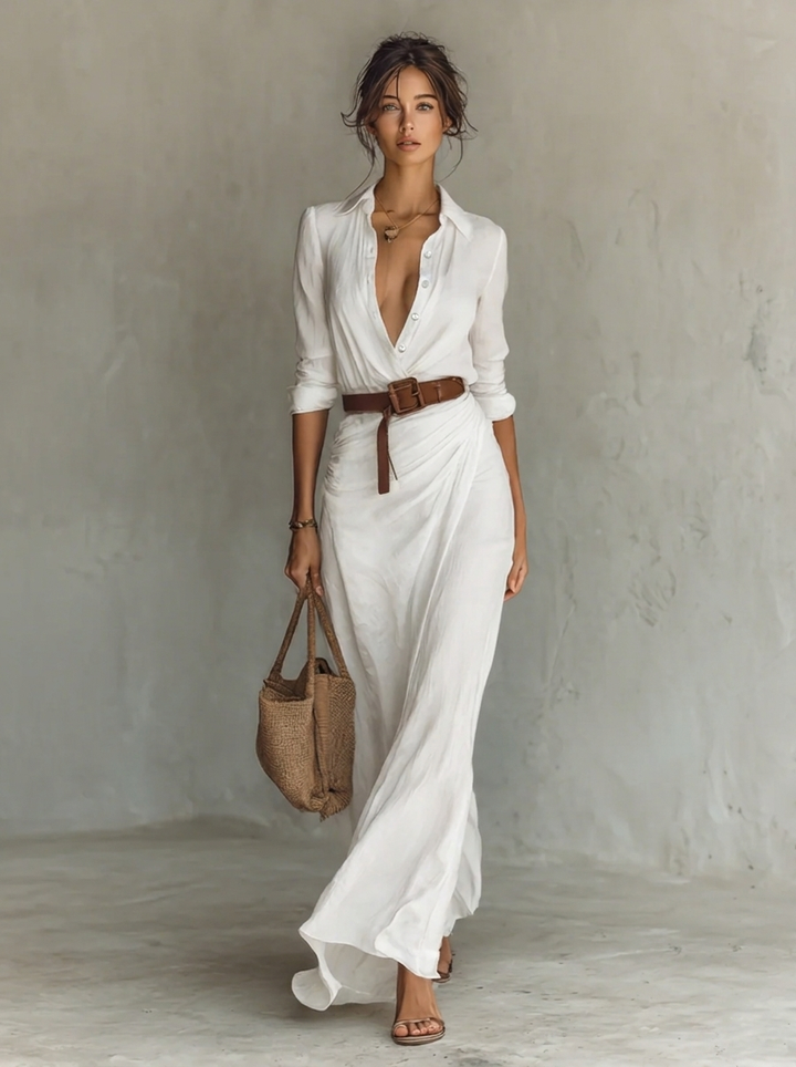 Genevieve - Elegant Lace Collar Flowy Maxi Fall Dress 3