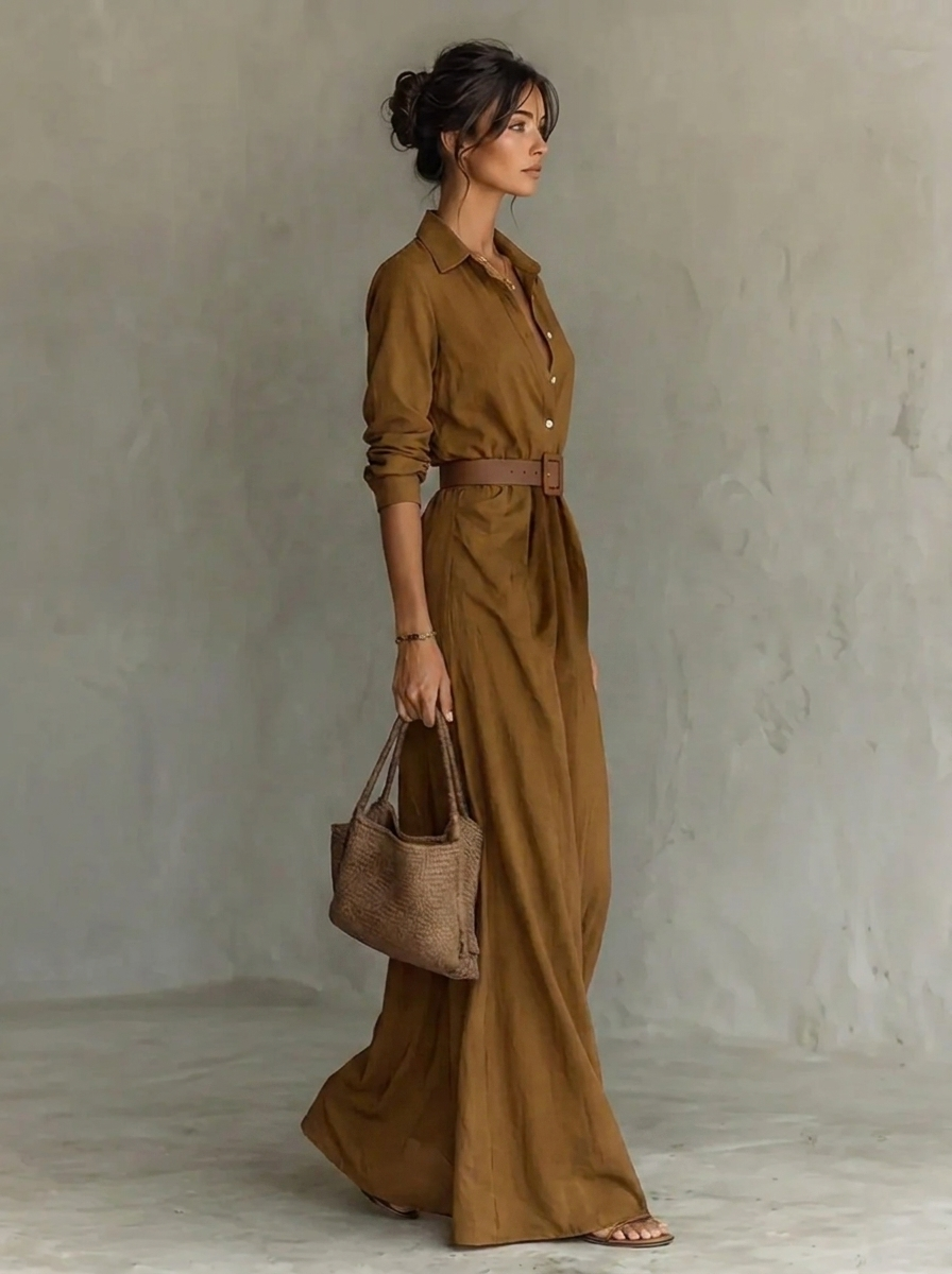 Genevieve - Elegant Lace Collar Flowy Maxi Fall Dress 5