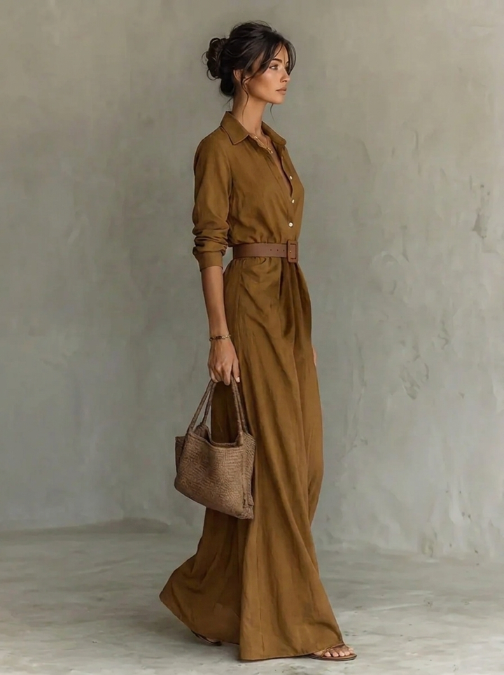 Genevieve - Elegant Lace Collar Flowy Maxi Fall Dress 5