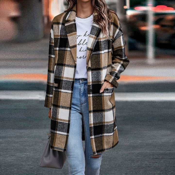 Women's Plaid Mid Length Coat – Coffee
