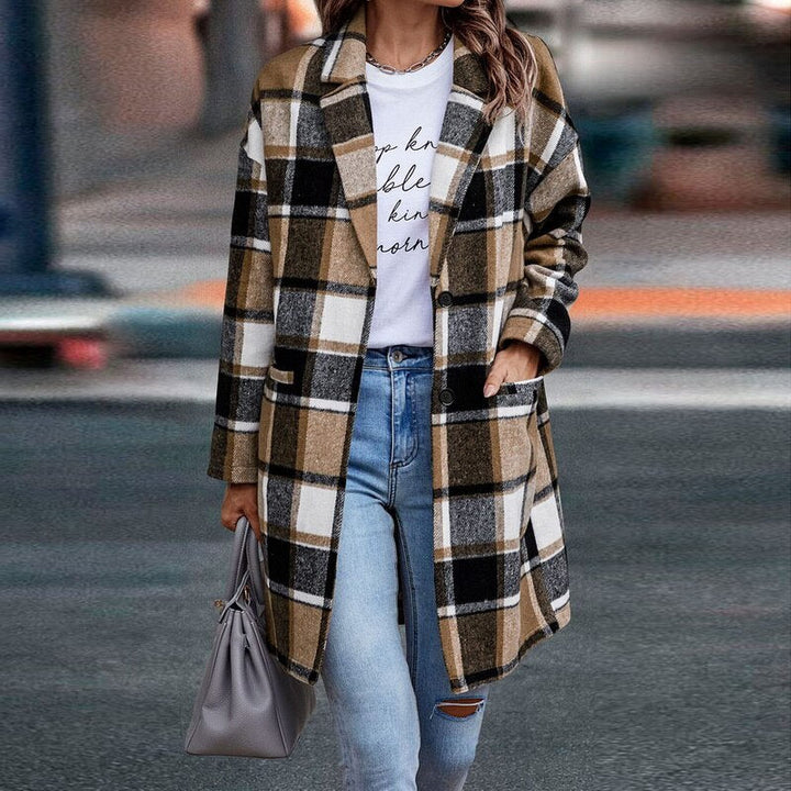 Women's Plaid Mid Length Coat – Detail View