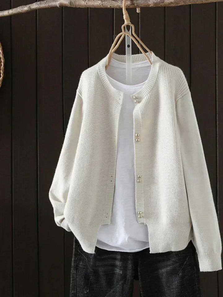 Women's Short Crew Neck Cardigan – Beige