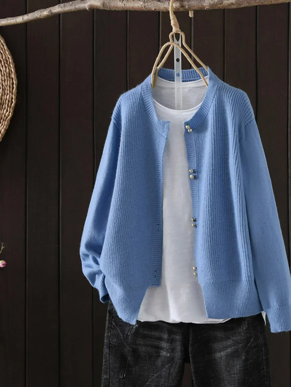 Women's Short Crew Neck Cardigan – Blue