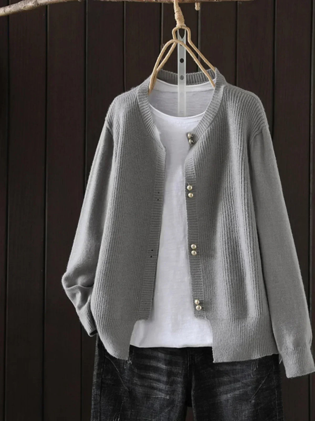 Women's Short Crew Neck Cardigan – Gray