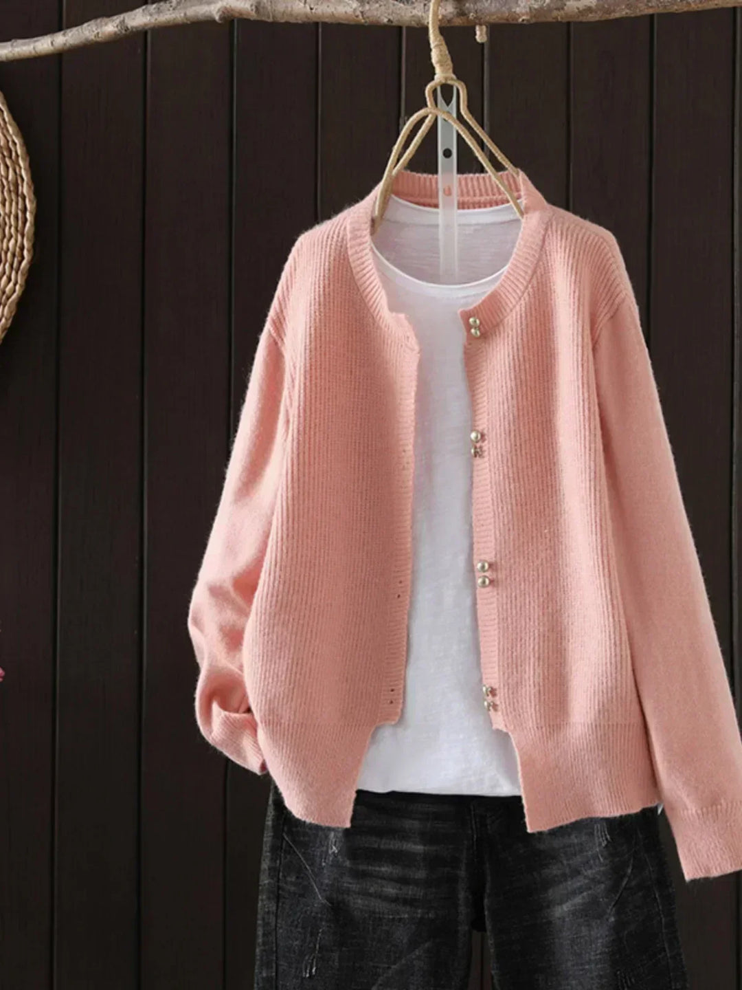 Women's Short Crew Neck Cardigan – Pink