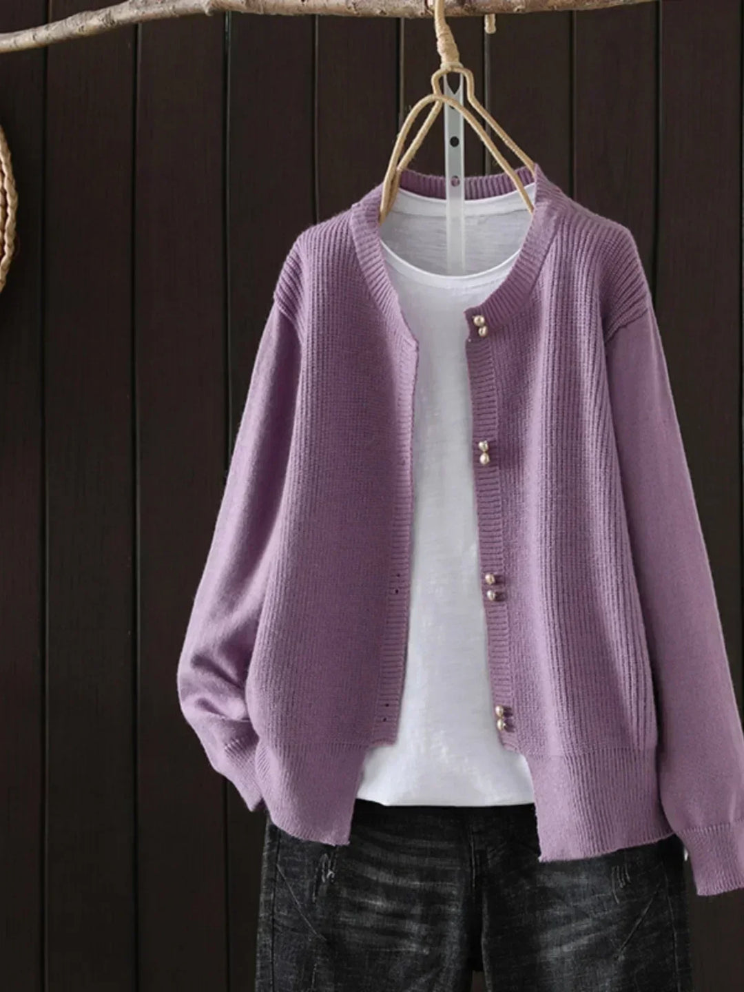 Women's Short Crew Neck Cardigan – Purple