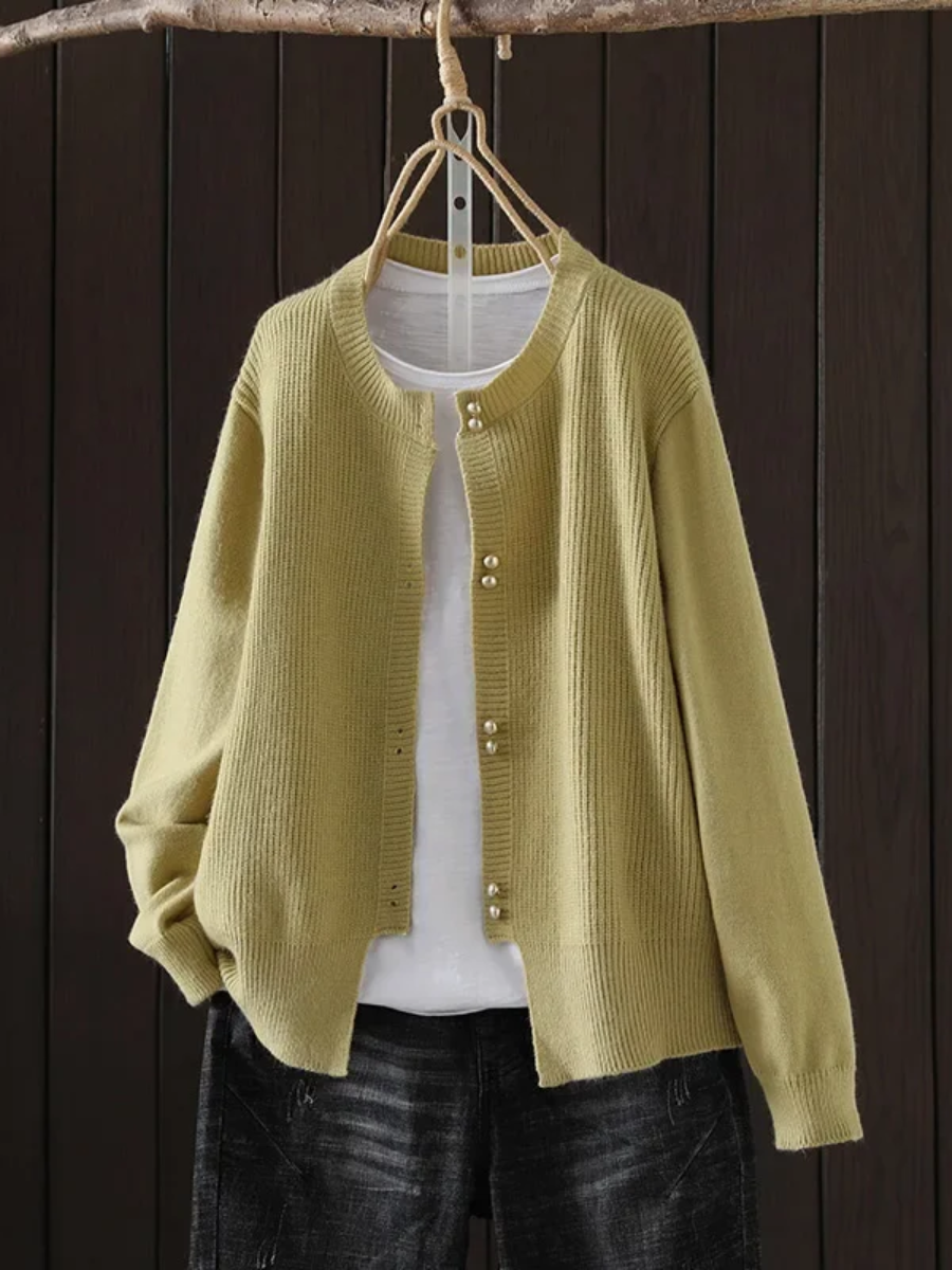 Women's Short Crew Neck Cardigan – Yellow