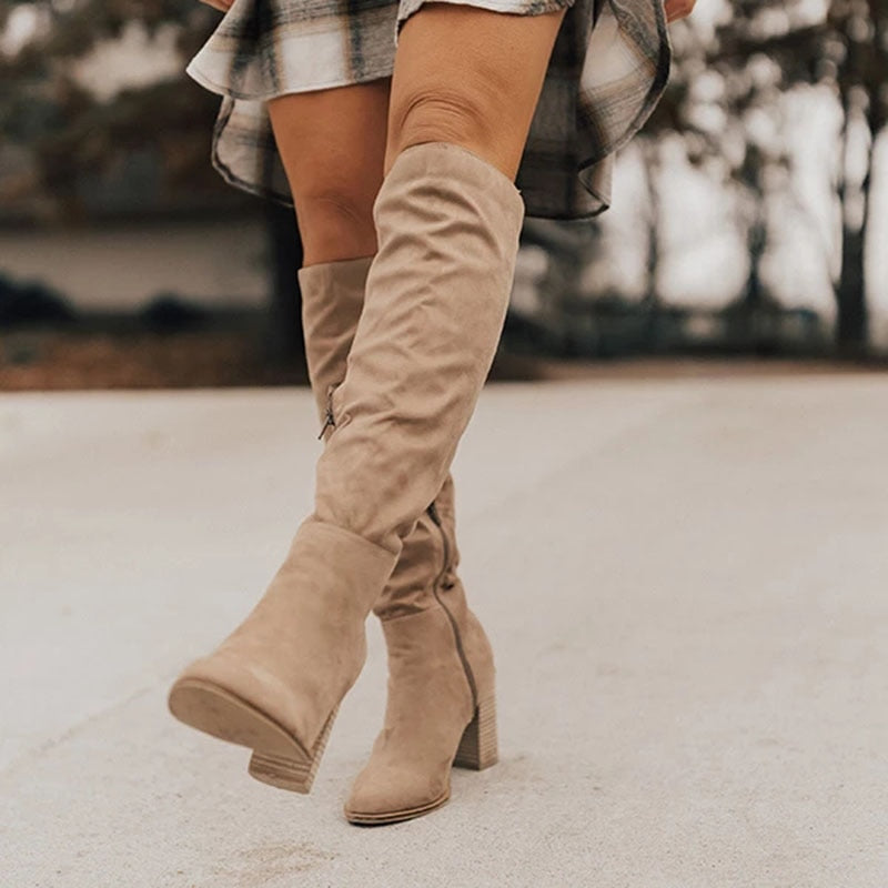 GISELLE | WOMEN'S SUEDE HEELED KNEE HIGH BOOTS 2
