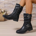 Gislaine | Women's Slouchy Buckle Mid Calf Boots