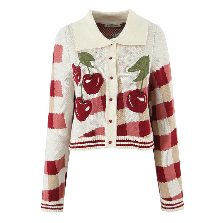 Women's Cropped Collared Cardigan – Red