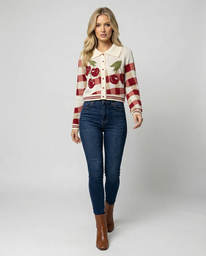 Women's Cropped Collared Cardigan – Detail View
