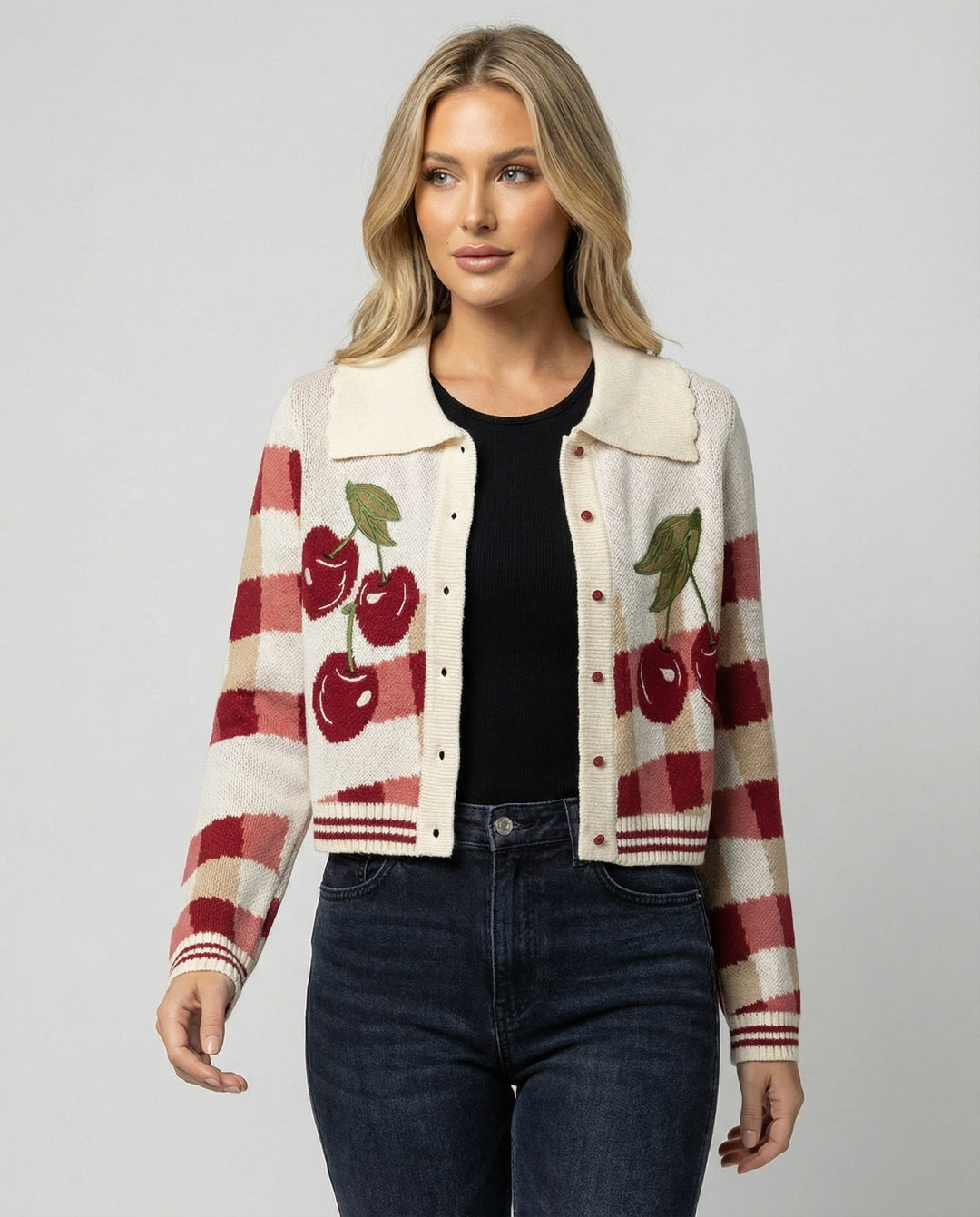 Women's Cropped Collared Cardigan – Detail View