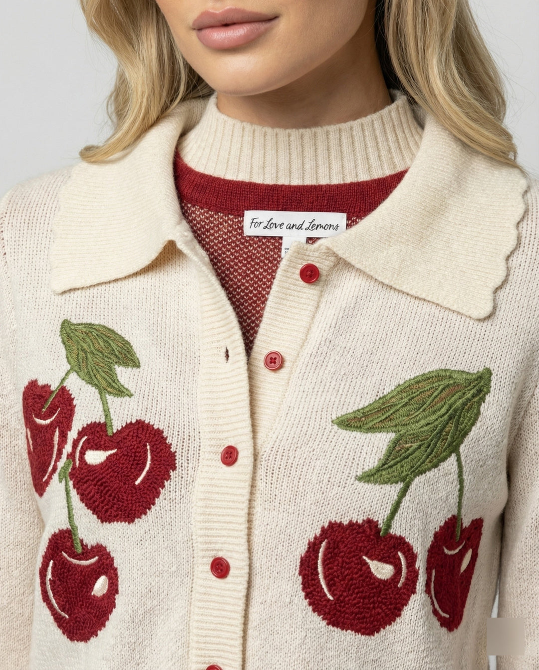 Women's Cropped Collared Cardigan – Detail View