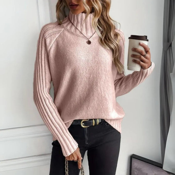 Women's Ribbed Turtleneck Knit Sweater – Rose