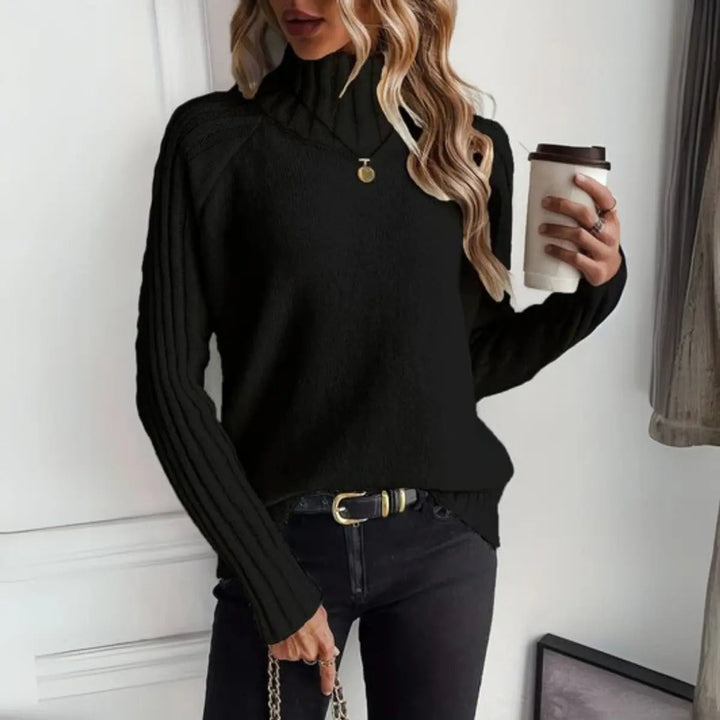 Women's Ribbed Turtleneck Knit Sweater – Black