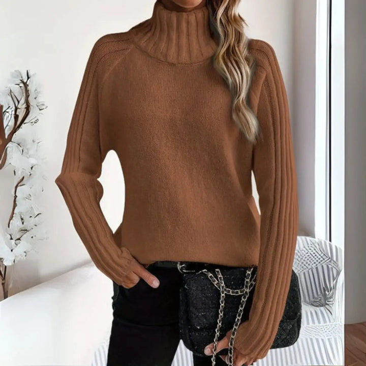 Women's Ribbed Turtleneck Knit Sweater – Brown