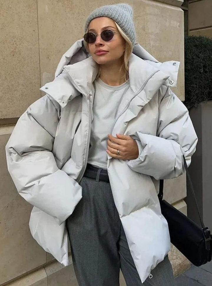 Women's Hooded Puffer Jacket – Light Gray