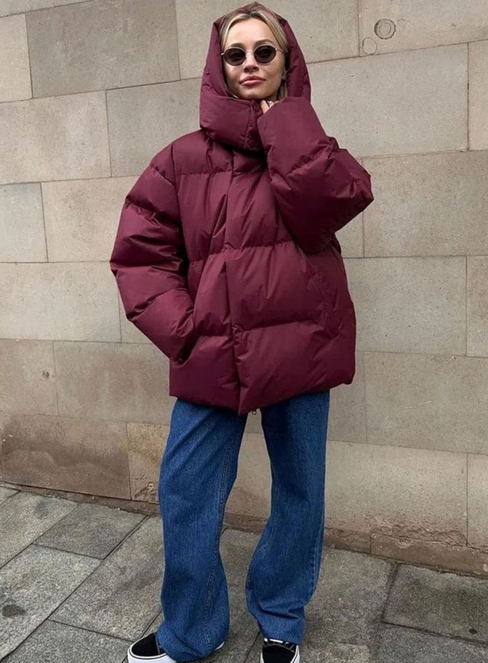 Women's Hooded Puffer Jacket – Dark Red