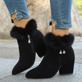HERMINIE | WOMEN'S FUR TRIM BLOCK HEEL ANKLE BOOTS