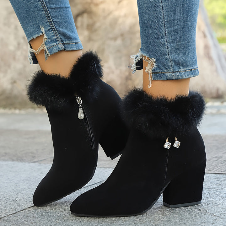 HERMINIE | WOMEN'S FUR TRIM BLOCK HEEL ANKLE BOOTS 1
