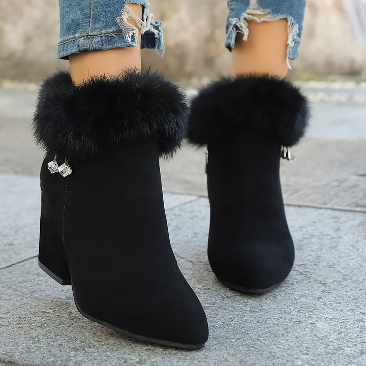 HERMINIE | WOMEN'S FUR TRIM BLOCK HEEL ANKLE BOOTS 11